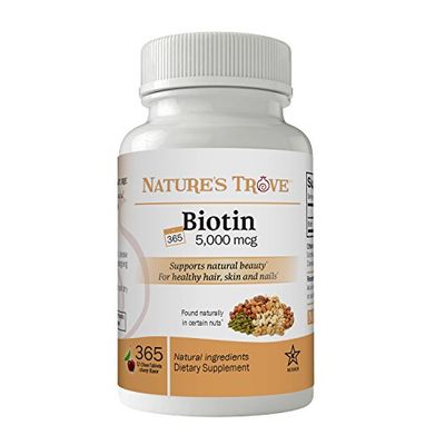 Nature&#39;s Trove Biotin 5000 mcg Maximum Strength 365 EZ Chew Tablets Cherry Flavor