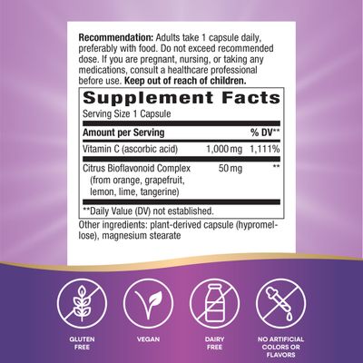 Natures Way Extra Strength Vitamin C with Bioflavonoids - 1,000 mg Vitamin C per Serving - Immune Health* - Citrus Bioflavonoids from Orange, Grapefruit, Lemon & More - 250 Capsules