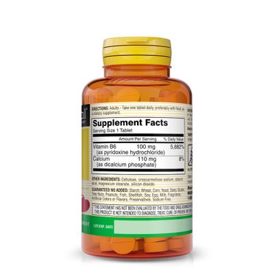 MASON NATURAL Vitamin B6 100 mg with Calcium - Healthy Heart, Supports Muscle and Nerve Function, Improved Energy Metabolism, 100 Tablets