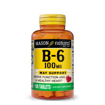 MASON NATURAL Vitamin B6 100 mg with Calcium - Healthy Heart, Supports Muscle and Nerve Function, Improved Energy Metabolism, 100 Tablets