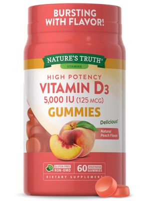 Nature&#39;s Truth Vitamin D3 Gummies | 5000 IU | 60 Count | Peach Flavor | Vegetarian, Non-GMO &amp; Gluten Free Supplement