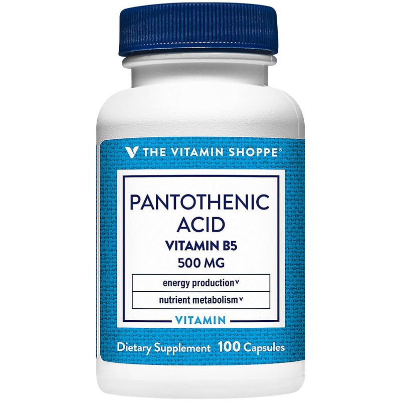 The Vitamin Shoppe Pantothenic Acid 500MG, with Vitamin B5, Supports Energy Production &amp; Hair, Skin, Nails, Once Daily (100 Capsules)