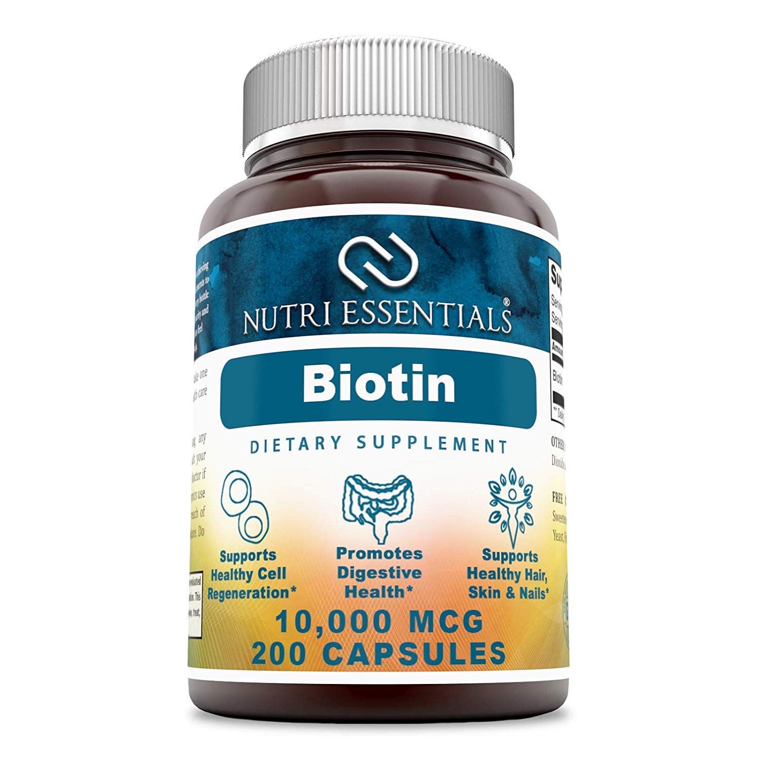 Nutri Essentials Biotin 10,000 Mcg 200 Capsules (Non-GMO)- Supports Healthy Hair, Skin &amp; Nails - Promotes Cell Rejuvenation and Energy Production*