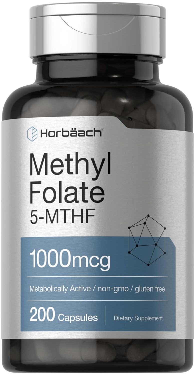 Horbach Methyl Folate 1000 mcg | 200 Capsules | 5-MTHF | Folic Acid Supplement | Non-GMO, Gluten Free Methylfolate