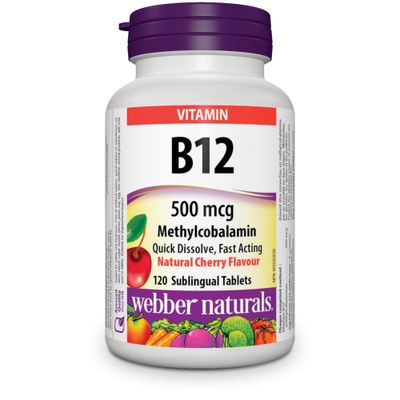 Webber Naturals Vitamin B12 (Methylcobalamin) Sublingual Tablets, 120s Natural Cherry Flavour