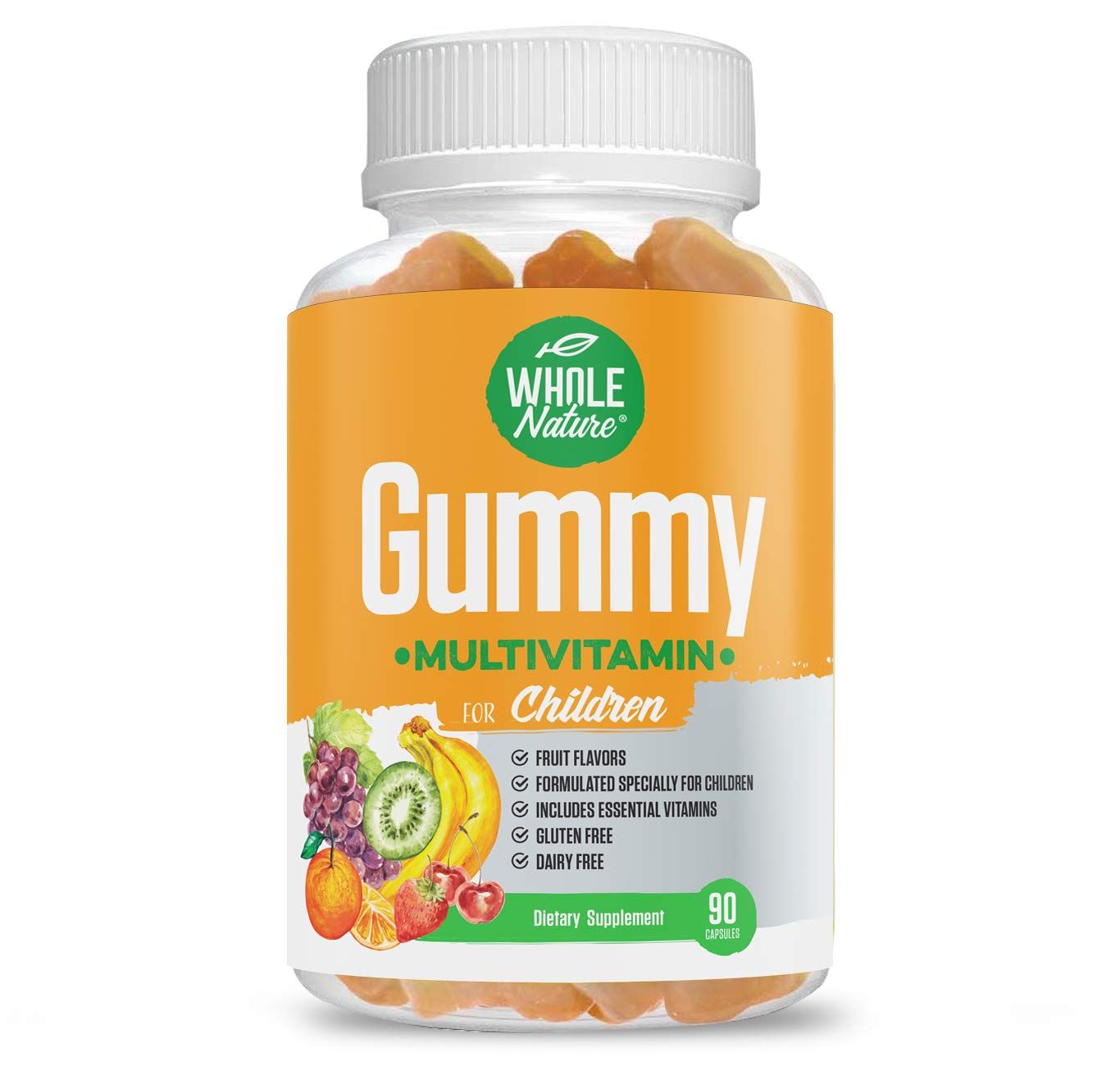 Whole Nature Kids Gummy Multivitamin - Complete Daily Essentials Childrens Vitamins and Minerals for Overall Wellness, 90 Gummies. Fruit Flavor, No Artificial Sugar, Dairy and Gluten Free