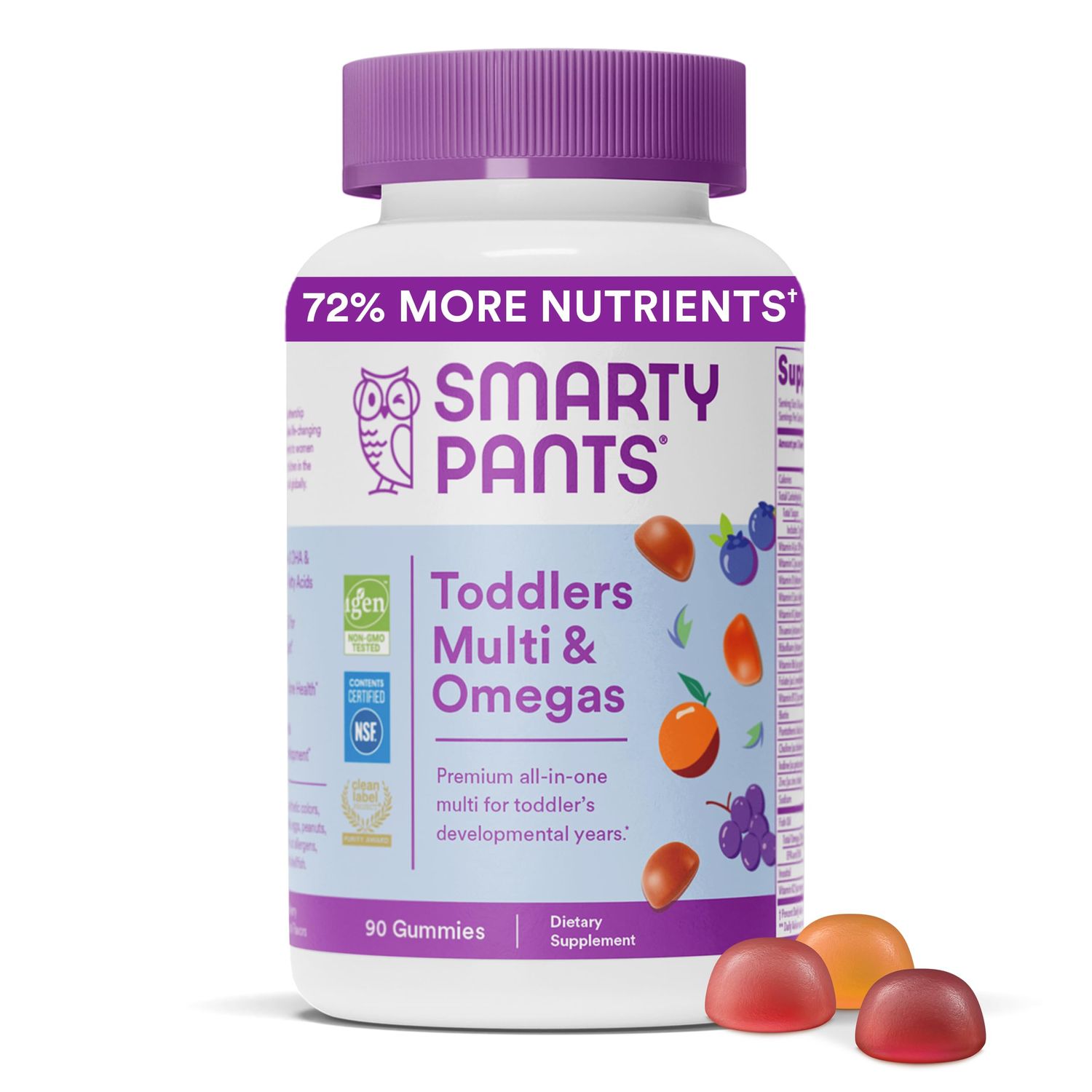 SmartyPants Toddler Multivitamin Gummies: Omega 3 Fish Oil (EPA/DHA), Vitamin D3, C, Vitamin B12, B6, Vitamin A, K &amp; Zinc for Immune Support, Gluten Free, Three Fruit Flavors, 90 Count (30 Day Supply)