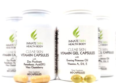 Clear Skin Acne Vitamin System | 20 Botanicals, Minerals &amp; Vitamins | Acne Vitamins for Women &amp; Men 60 Count Pack of 4 Acne Supplements by Innate Skin