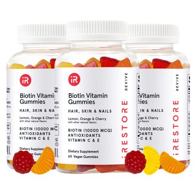 iRestore Hair Gummy Vitamins, Vegan Biotin Gummies for Hair Skin and Nails, Hair Gummies, Biotin Gummies for Hair Growth Biotin Vitamins for Women &amp; Men, Biotin 10,000mcg, 3PK