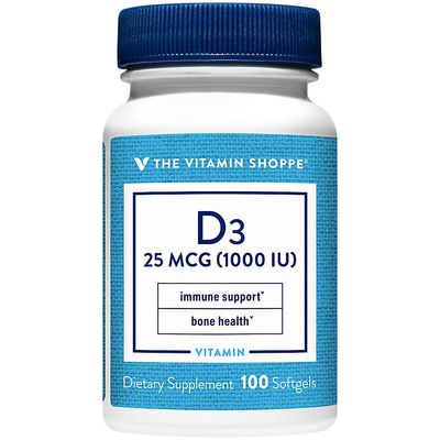 Vitamin D3 1000IU Softgel, Supports Bone &amp; Immune Health, Aids in Cellular Growth &amp; Calcium Absorption, Gluten Free &amp; Once Daily Formula (100 Softgels) by The Vitamin Shoppe