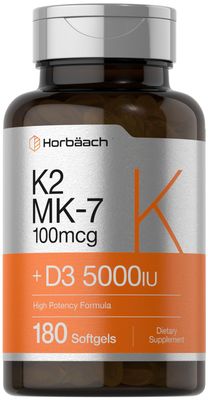 Horbach Vitamin D3 K2 | 5000iu of Vitamin D &amp; 100mcg MK-7 Complex | 180 Softgel Capsules | Non-GMO &amp; Gluten Free Supplement