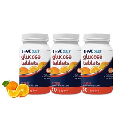 TRUEplus Glucose Tablets, Orange Flavor - 50ct Bottle - 3 Pack