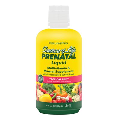 Natures Plus Source of Life Prenatal Liquid, Tropical Fruit - 30 fl oz - Multivitamin &amp; Mineral Supplement - Nutritional Support During Pregnancy - Gluten Free, Vegetarian - 30 Servings