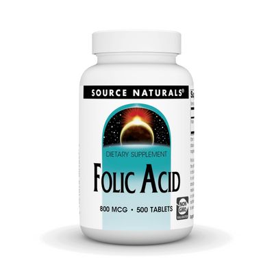 Source Naturals Folic Acid 800 mcg Dietary Supplement - 500 Tablets