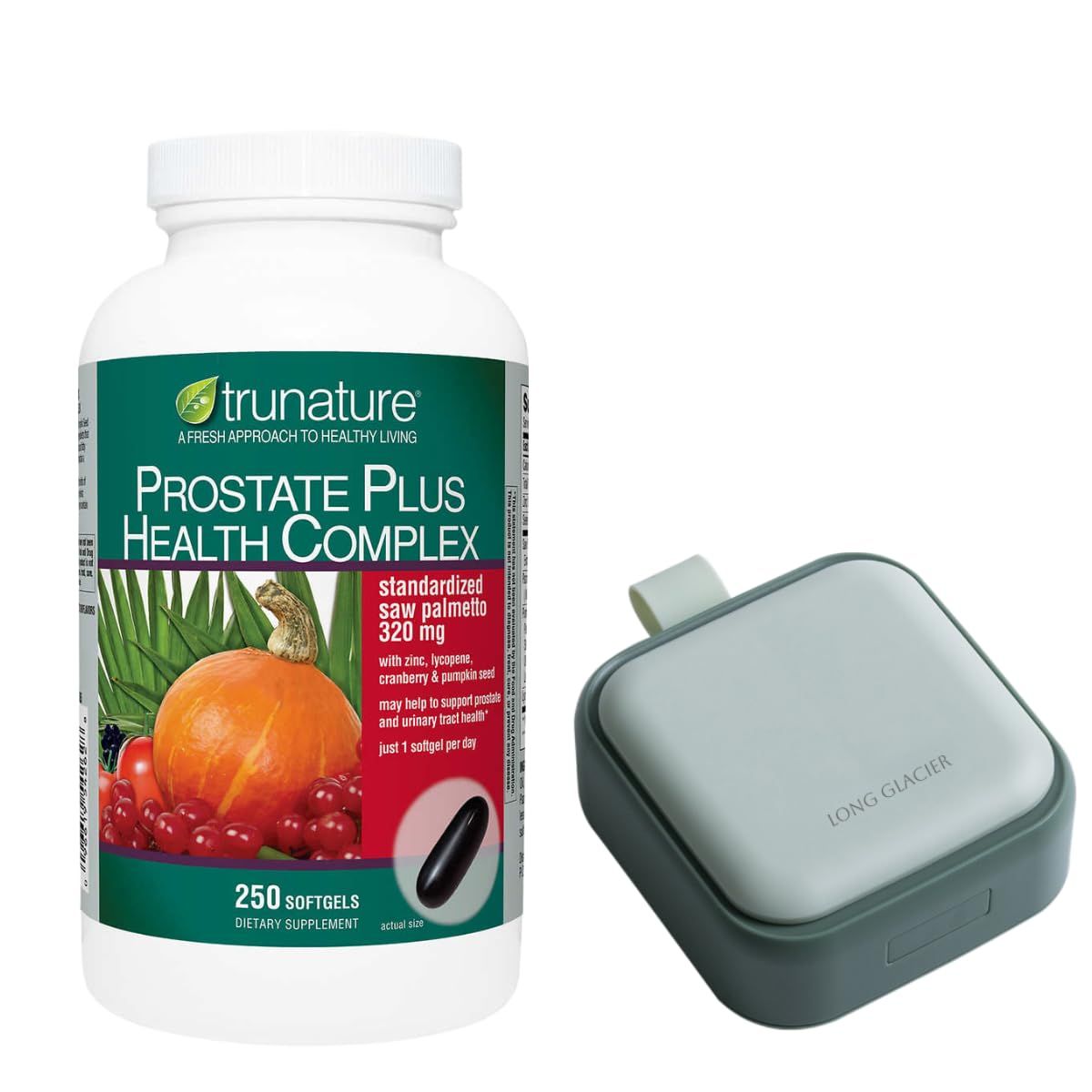 LONG GLACIER Trunature Prostate Plus Health Complex, 250 Softgels Bundle Pill Oragnizer, Small Cute Pill Container for Medicine, Vitamins, Green