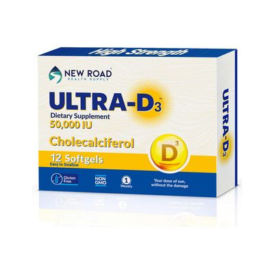 ULTRA-D3 New Road Health Supply - Vitamin D 50000 IU, Once Weekly Dose, Easy to Swallow Vitamin D Softgel for Bones, Teeth, and Immune Support, Gluten Free,12 Count