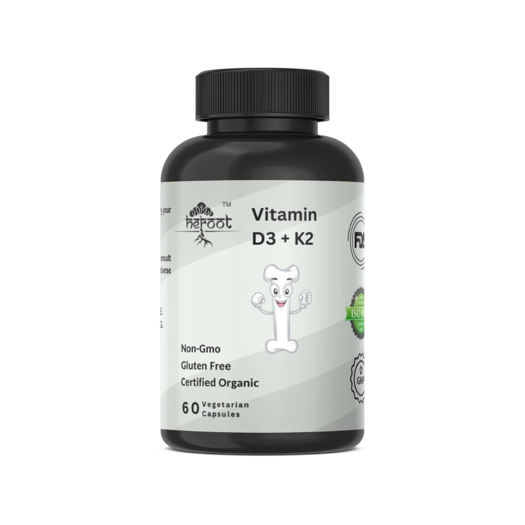 Heroot Vitamin K2 (MK7) with D3 Extra Strength Supplement Non-GMO Formula 5000IU (125 mcg) Vitamin D3 &amp; 90 mcg Vitamin K2 MK-7 Easy to Swallow Vitamin D &amp; K Complex (120 Capsules)