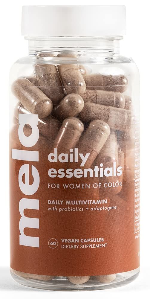 Mela Daily Essentials Multivitamin for Melanated Women - High-Dose Vitamin D3 and B12, Probiotics, Lion&#39;s Mane, Ceylon Cinnamon - Vegan, Gluten Free, Non-GMO, 30 Day Supply (60 Capsules)