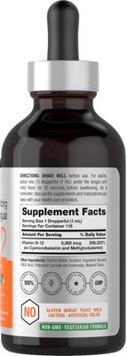 Horbaach B-12 | 5000mcg | 4oz | Berry Flavor Fast-Acting Sublingual Liquid Vitamin B12 | Vegetarian, Non-GMO &amp; Gluten Free Formula