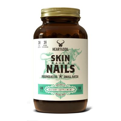 HEART &amp; SOIL - Skin, Hair &amp; Nails Supplement - Hair Skin and Nails Vitamins - Enriched with Biotin, Collagen, Vitamins A &amp; E, Riboflavin, Elastin &amp; More - 180 Capsules