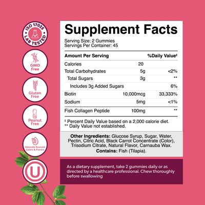 Hair Skin and Nails Gummies for Women - Extra Strength Biotin and Collagen Gummies for Women Hair Skin Nails Support - Non-GMO Kosher Marine Collagen and Biotin 10000mcg per serving Gummies (45 Days)