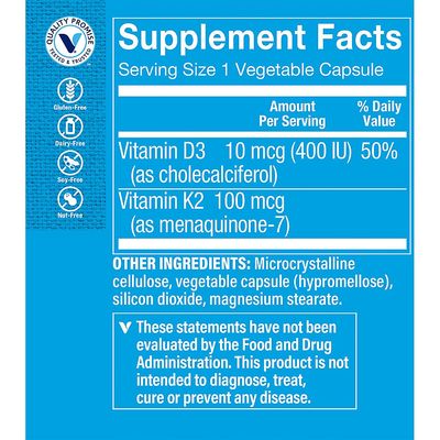 The Vitamin Shoppe Vitamin K2-100 MCG (60 Vegetarian Capsules)