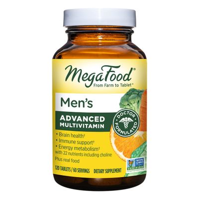 MegaFood Men&#39;s Advanced Multivitamin for Men - Doctor -Formulated - Choline, Vitamin B12, Vitamin D, Vitamin C &amp; Zinc - Brain Health &amp; Immune Support - Non-GMO - Vegetarian - 120 Tabs (60 Servings)