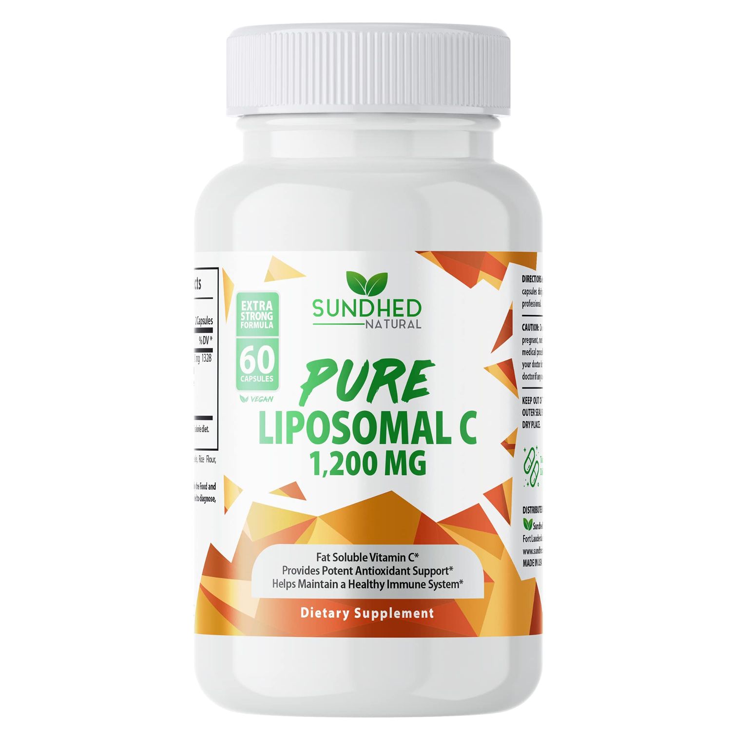 Sundhed Natural Pure Liposomal Vitamin C - 1200mg Immune System &amp; Collagen Health Booster, Helps Anti Aging Skin Vitamins, Sodium Ascorbate, Sunflower Lecithin, Lypo Spheric - 60 Capsules
