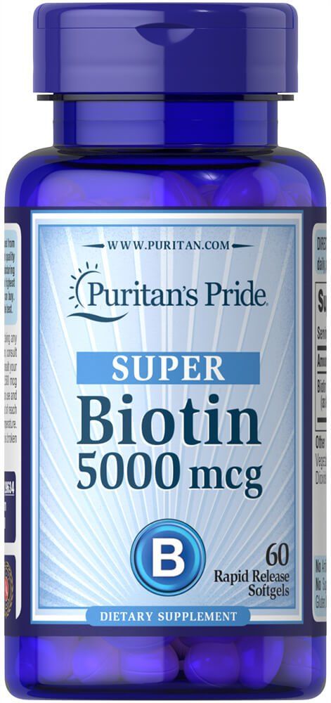 Puritans Pride Biotin 5,000 mcg 60 Softgels Skin Hair Nails