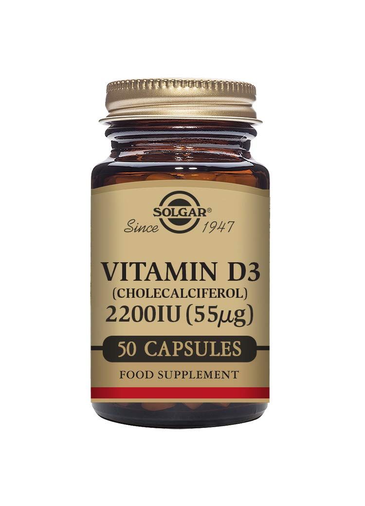 SOLGAR Vitamin D3 (Cholecalciferol) 55 mcg (2200 IU) - 50 Vegetable Capsules - Non-GMO, Gluten Free, Dairy Free, Kosher - 50 Servings
