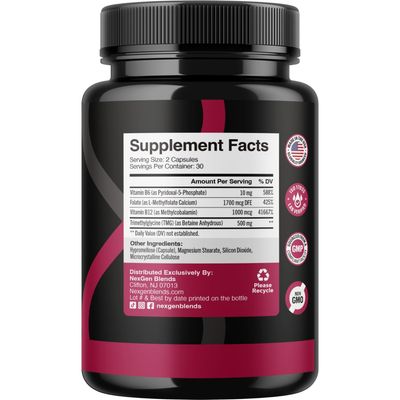 TMG Trimethylglycine Supplement with Methyl B Complex - 500mg Betaine TMG Supplement with Methylated Vitamin B Co Factors for Homocysteine Heart & Liver Support - Vegan & Non-GMO (1 Month Supply)