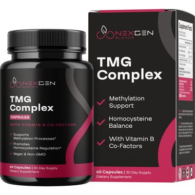 TMG Trimethylglycine Supplement with Methyl B Complex - 500mg Betaine TMG Supplement with Methylated Vitamin B Co Factors for Homocysteine Heart &amp; Liver Support - Vegan &amp; Non-GMO (1 Month Supply)