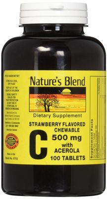 Nature&#39;s Blend Vitamin C Chewable Acerola, Strawberry 500 mg 100 Tablets