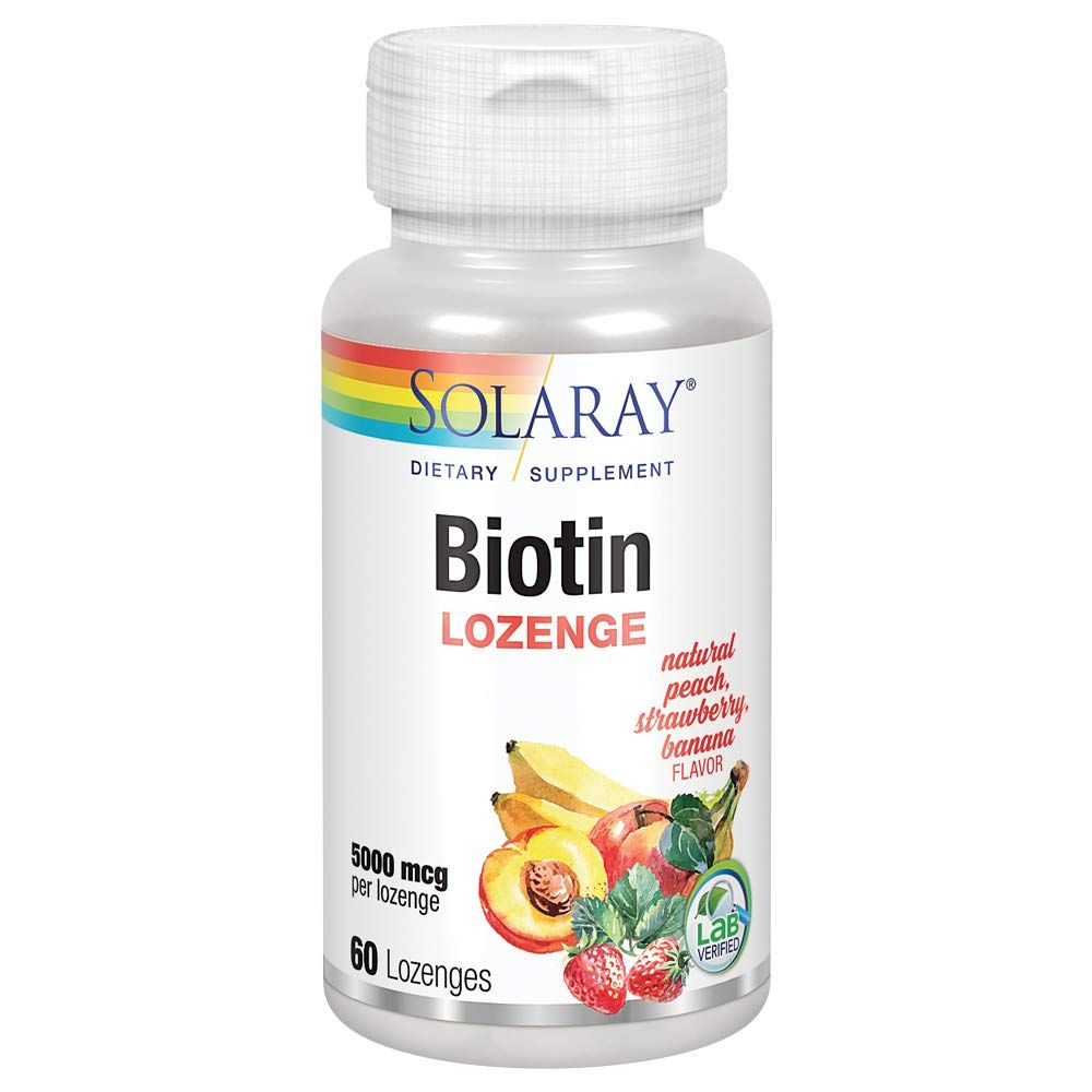 Solaray Biotin 5000 mcg | Natural Peach, Strawberry, Banana Flavor | Healthy Hair, Skin &amp; Nails Support | 60 Lozenges