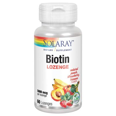 Solaray Biotin 5000 mcg | Natural Peach, Strawberry, Banana Flavor | Healthy Hair, Skin &amp; Nails Support | 60 Lozenges