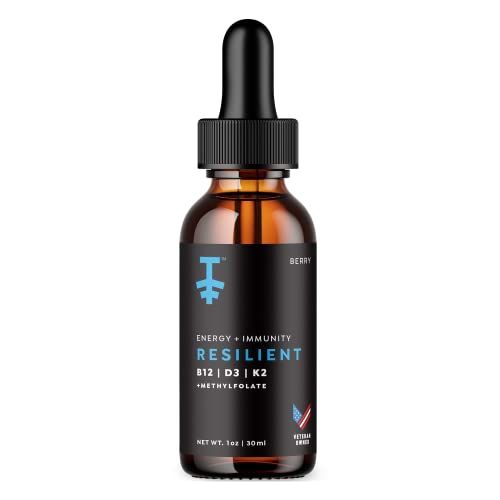 Protekt Resilient Vitamin D3 K2 B12 Drops - Liquid B12 K2 D3 Vitamin Supplement with Methylfolate, B12 Liquid Vitamin K2 D3 for Energy &amp; Recovery, Methy Folate for Sleep &amp; Mood - Natural Berry 30mL
