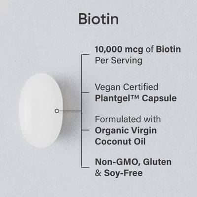 Sports Research Vegan Biotin 10,000mcg with Organic Coconut Oil - Max Strength Biotin Vitamin B7 for Healthier Hair &amp; Skin and Keratin Support - Non-GMO &amp; Gluten Free, 30 Softgels