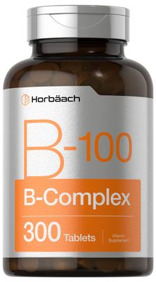 Horbach Vitamin B-100 Complex | 100% of Daily Value | 300 Tablets | Vegetarian, Non-GMO, and Gluten Free Supplement