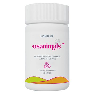 USANA Usanimals Multivitamin for Kids - Daily Chewable Tablets with Vitamins A, C, D, E, B6, B12, Zinc, Iron - Supports Immune, Bone &amp; Brain Health - Essential Nutrients for Ages 2-12 - 56 Tablets