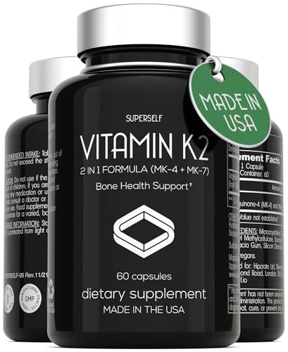 Vitamin K2 Capsules 100 mcg - Vitamin K Complex MK-7 &amp; MK-4-60 Capsules - VIT K2 2 in 1 Formula High Strength Supplement MK7 MK4 - Made in USA - Vegan &amp; Non-GMO