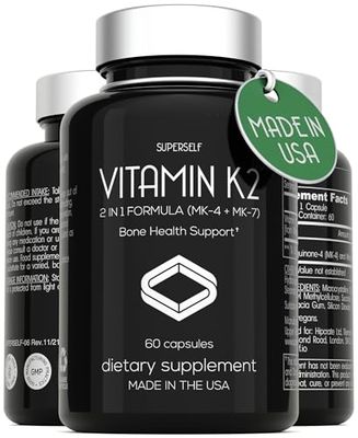Vitamin K2 Capsules 100 mcg - Vitamin K Complex MK-7 &amp; MK-4-60 Capsules - VIT K2 2 in 1 Formula High Strength Supplement MK7 MK4 - Made in USA - Vegan &amp; Non-GMO