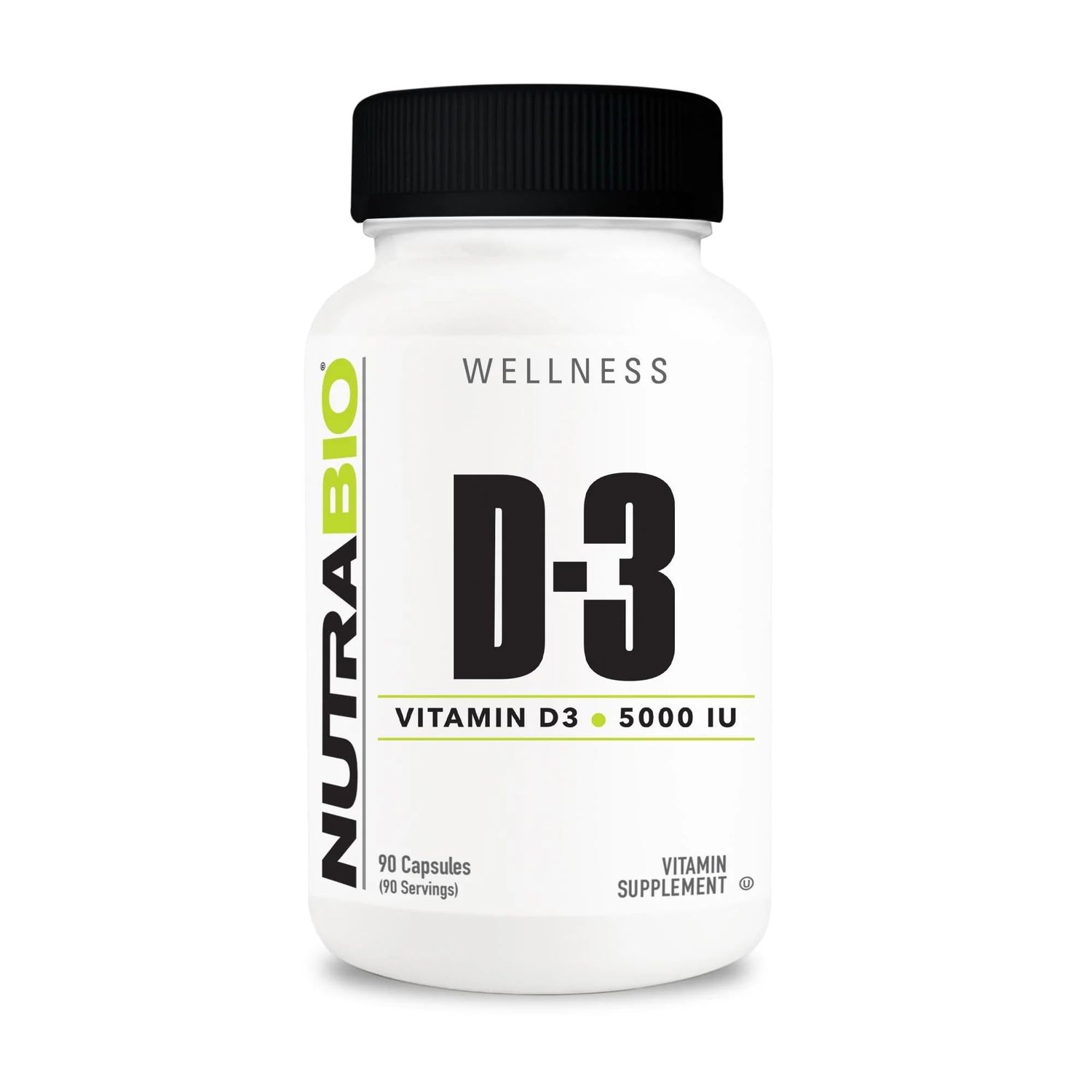 NutraBio Vitamin D (5000 IU), Immune Support - 90 Vegetable Capsules