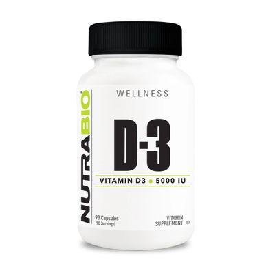 NutraBio Vitamin D (5000 IU), Immune Support - 90 Vegetable Capsules