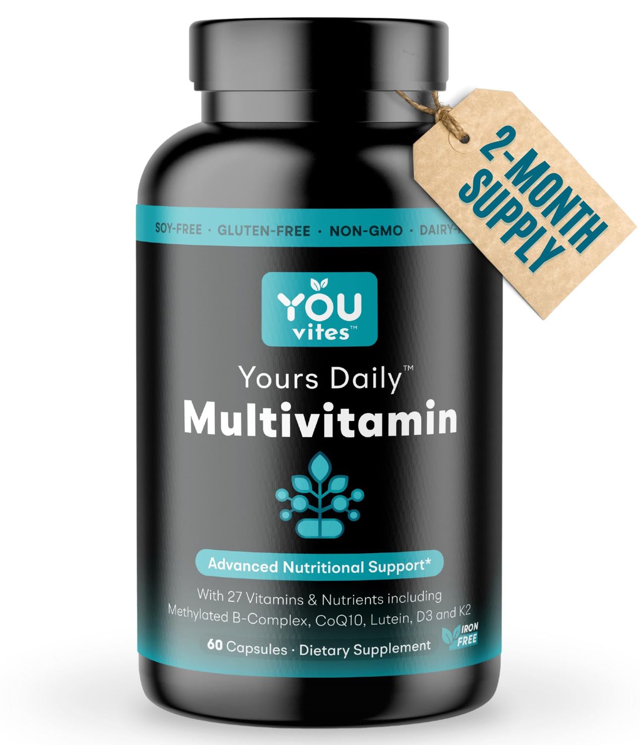 You Vites Methylated Multivitamin - Yours Daily Iron-Free Multi for Men and Women - MTHFR Supplement with Methyl B12, Methylfolate (5-MTHF), CoQ10 for Energy, Heart and Mood Support - 60 Capsules