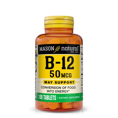 MASON NATURAL Vitamin B12 50 mcg with Calcium - Healthy Conversion of Food into Energy, Supports Nerve Function and Health, 100 Tablets