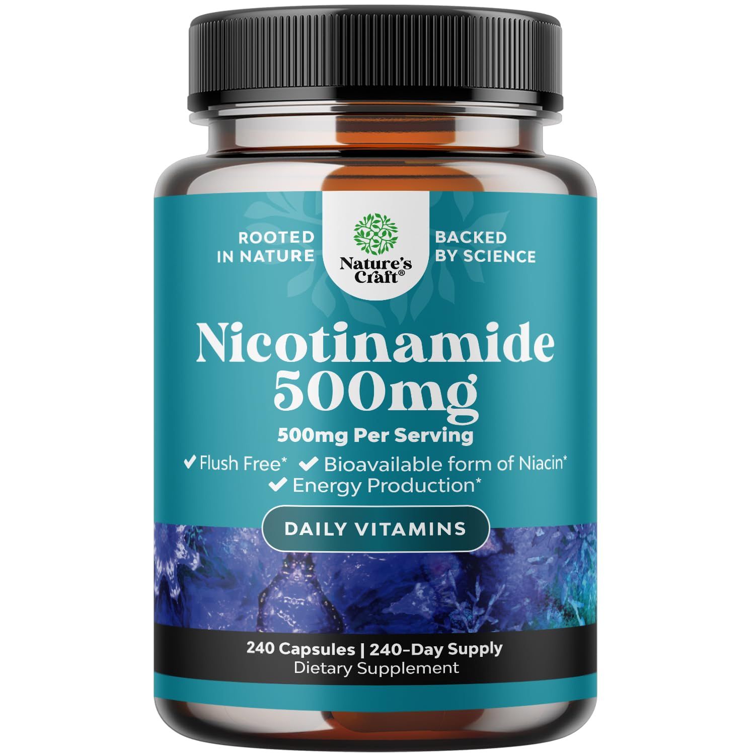 Vitamin B3 Niacinamide 500mg Capsules - Mitochondrial Energy and Potent Skin Supplement - AKA Vitamin B3 Niacin 500mg Flush Free and Nicotinamide 500mg - Flush Free Niacin Supplement - 240 Count