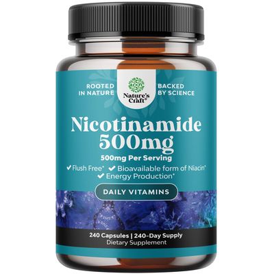 Vitamin B3 Niacinamide 500mg Capsules - Mitochondrial Energy and Potent Skin Supplement - AKA Vitamin B3 Niacin 500mg Flush Free and Nicotinamide 500mg - Flush Free Niacin Supplement - 240 Count