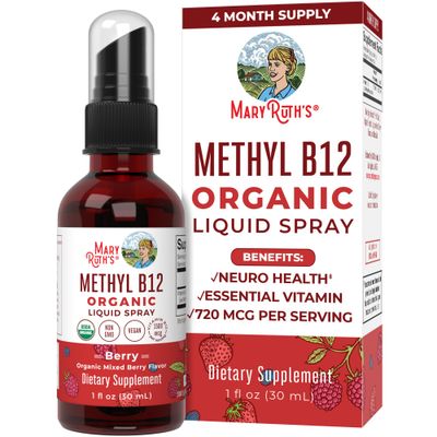 MaryRuth&#39;s Vitamin B12 Liquid Spray | Vegan, Non-GMO, Gluten-Free | USDA Organic B12 Vitamin Supplement | Energy &amp; Nervous System Support | B12 Vitamins for Women &amp; Men | VIT b12 1,500 mcg | 1 Fl Oz