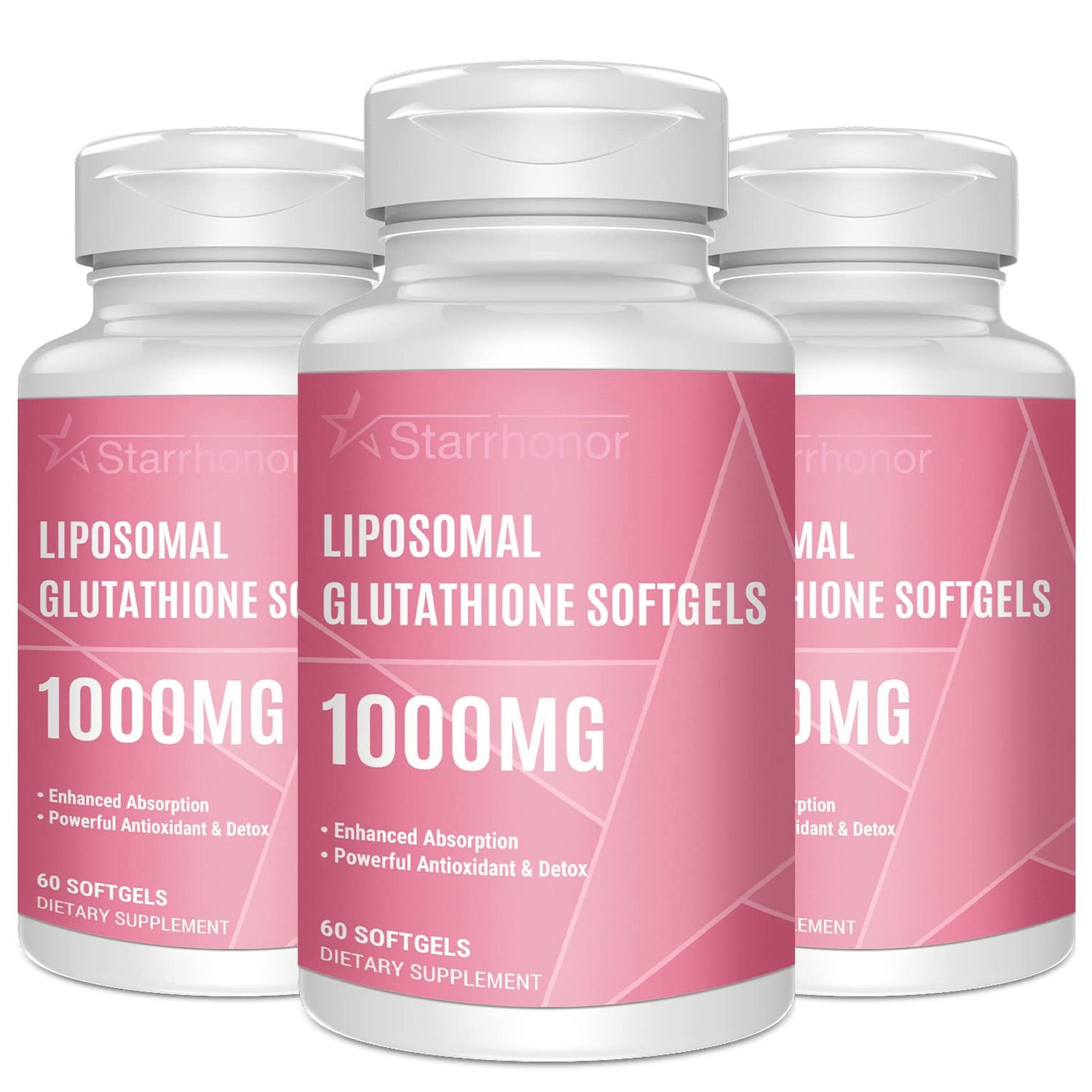 Starehonorr Liposomal Glutathione Softgels 1500MG, Reduced Glutathione Supplement with Vitamin C, Better Absorption, Non-GMO Powerful Antioxidant for Healthy Aging, Detox, Immune Health, 180 Softgels