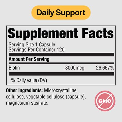 PureFormulas Biotin 8000 mcg Hair Skin Nails Biotin Supplement Biotina, Biotin Hair Growth Vitamins Biotin Vitamins for Hair Growth B7 Hair Supplement Hair Growth Vitamins for Women &amp; Men 120 Capsules